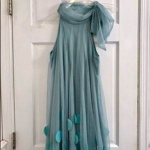 Whimsical Teal Dress with Neck Bow
